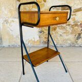 Vintage oak bedside table with black metal legs circa 50s/60s