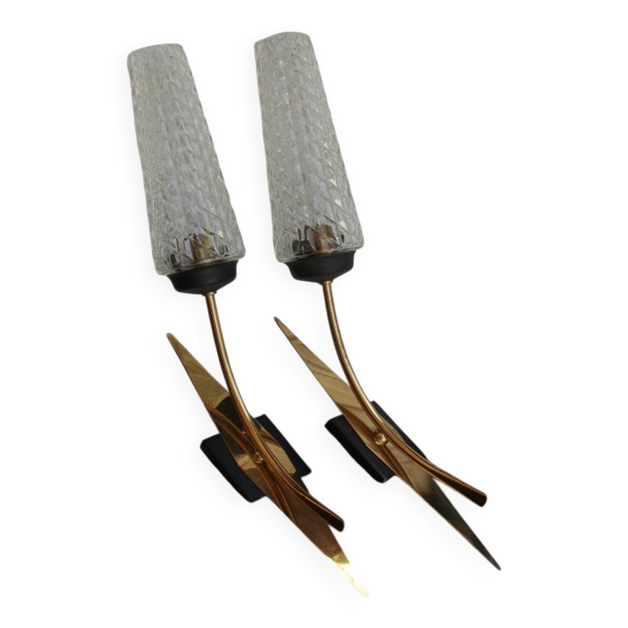 Pair of glass and metal sheaf-shaped wall lights circa 1960