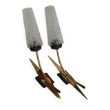 Pair of glass and metal sheaf-shaped wall lights circa 1960