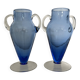 Paire de vases en verre bleu glacier