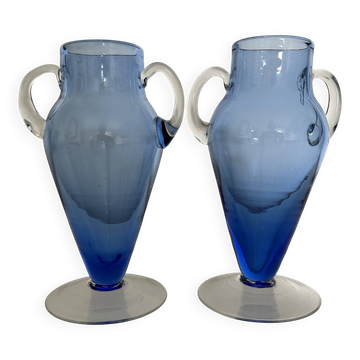 Pair of glacier blue glass vases