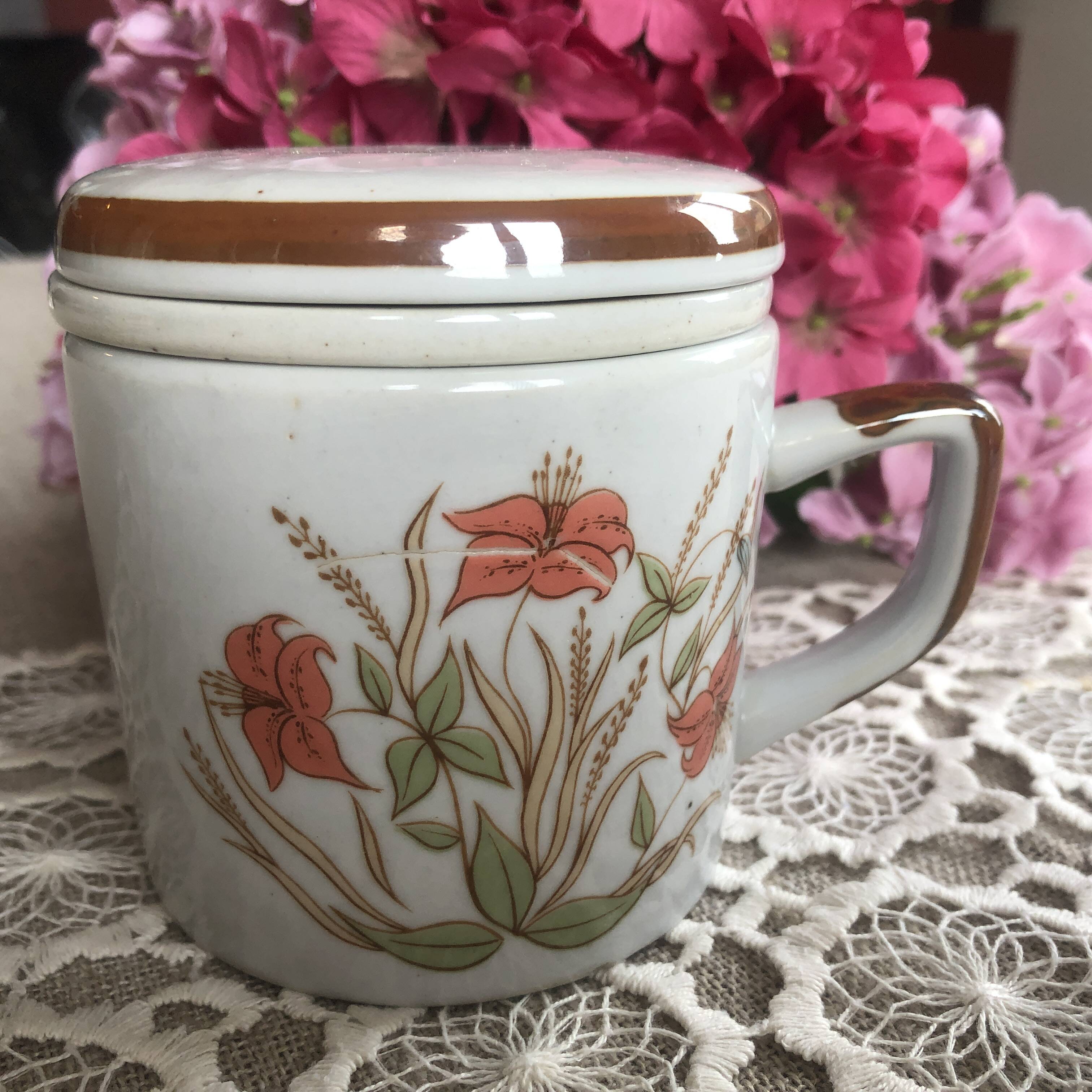 Orange flower stoneware tea pot