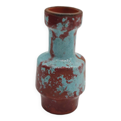 Petit vase design rouge sang de bœuf et bleu turquoise