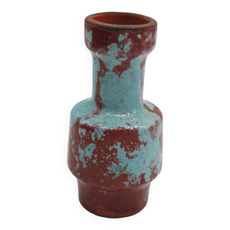 Small designer vase in oxblood red and turquoise blue