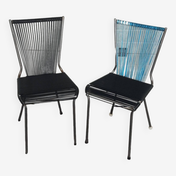 Chaise design vintage chrome et fil noir scoubidou année 1960 et une gratuite