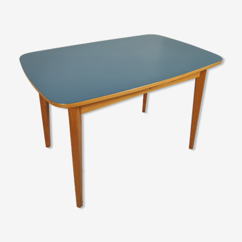 Dining table with blue formica extensions, 50s and 60s