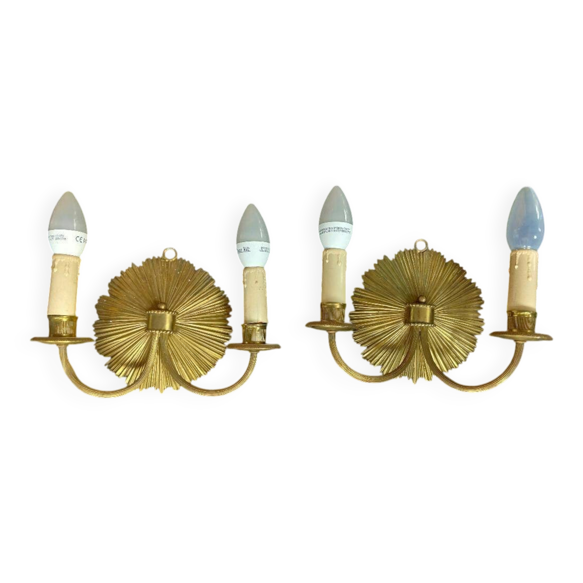 Paire d'appliques soleil en bronze Maison Charles