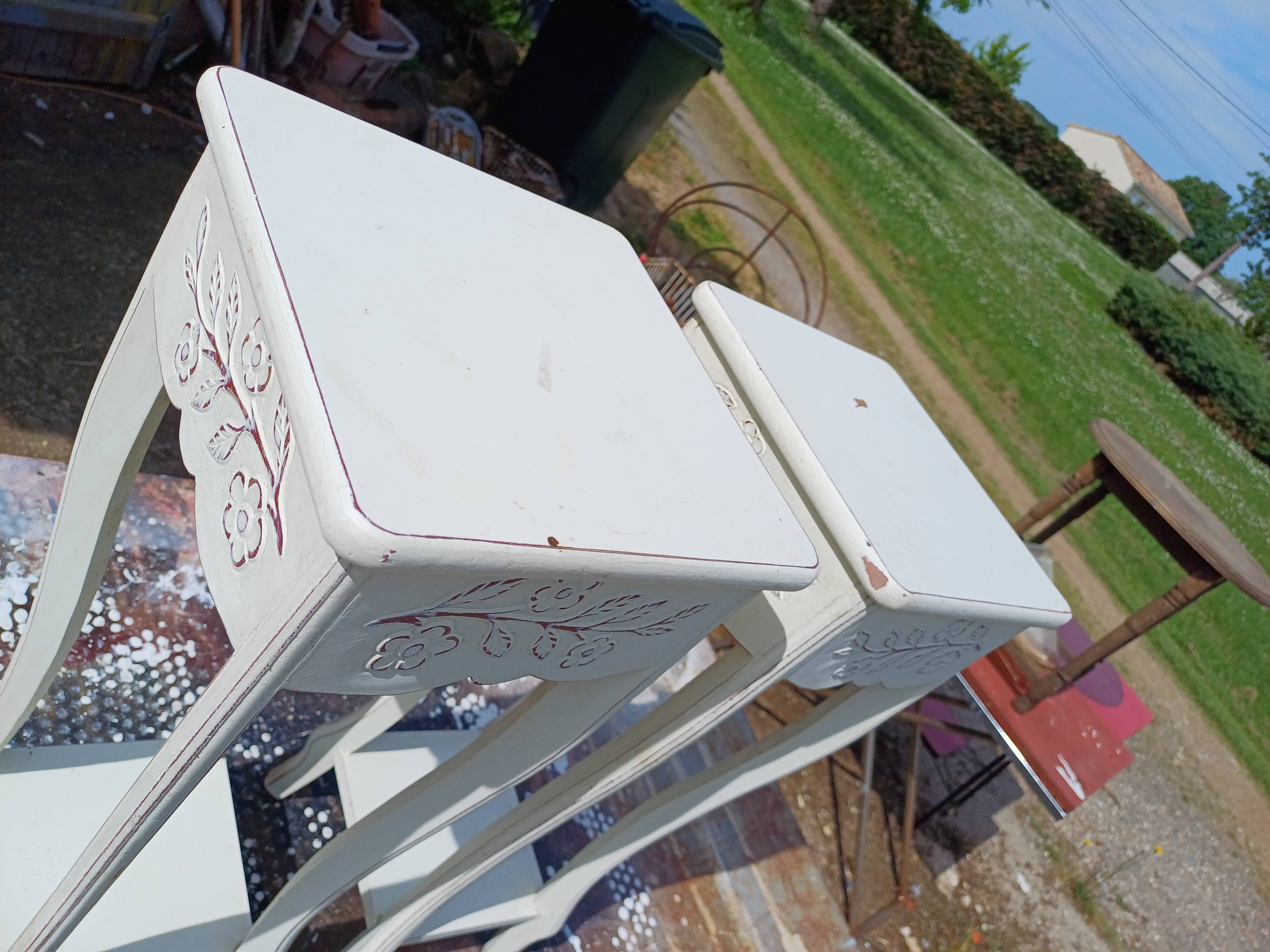 Pair of cream-washed wood stands