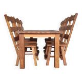 Elm wood brutalist wabi sabi dining set with 6 chairs & Table, 1960s