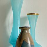 Vintage Blue Stoneware and Opaline Glass VASES