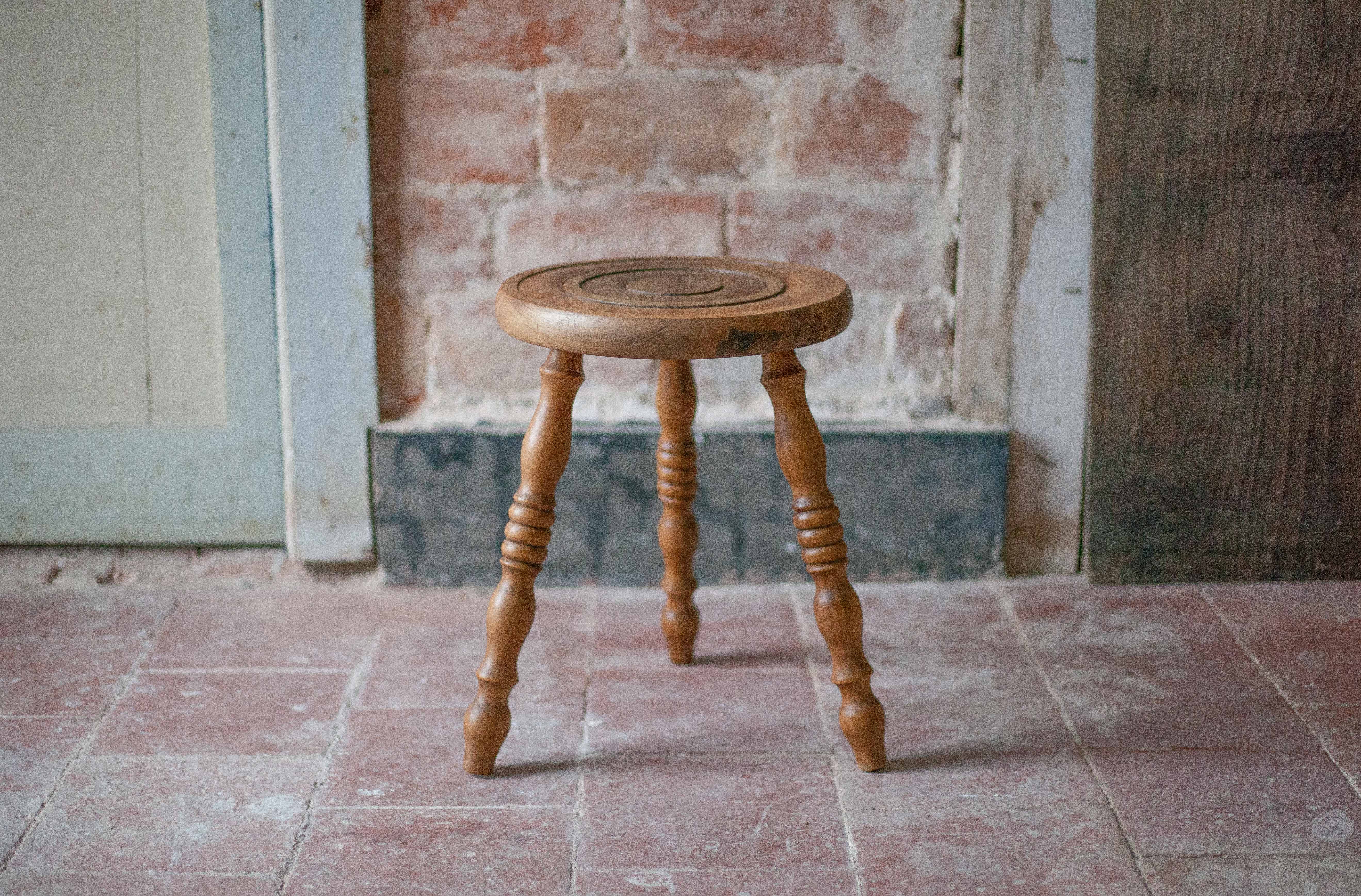 Vintage stool, wooden stool, tripod stool, accent chair