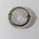 Vintage crystal glass ashtray from the 1920s, silver-edged with a textured pattern, Art Deco table decoration.