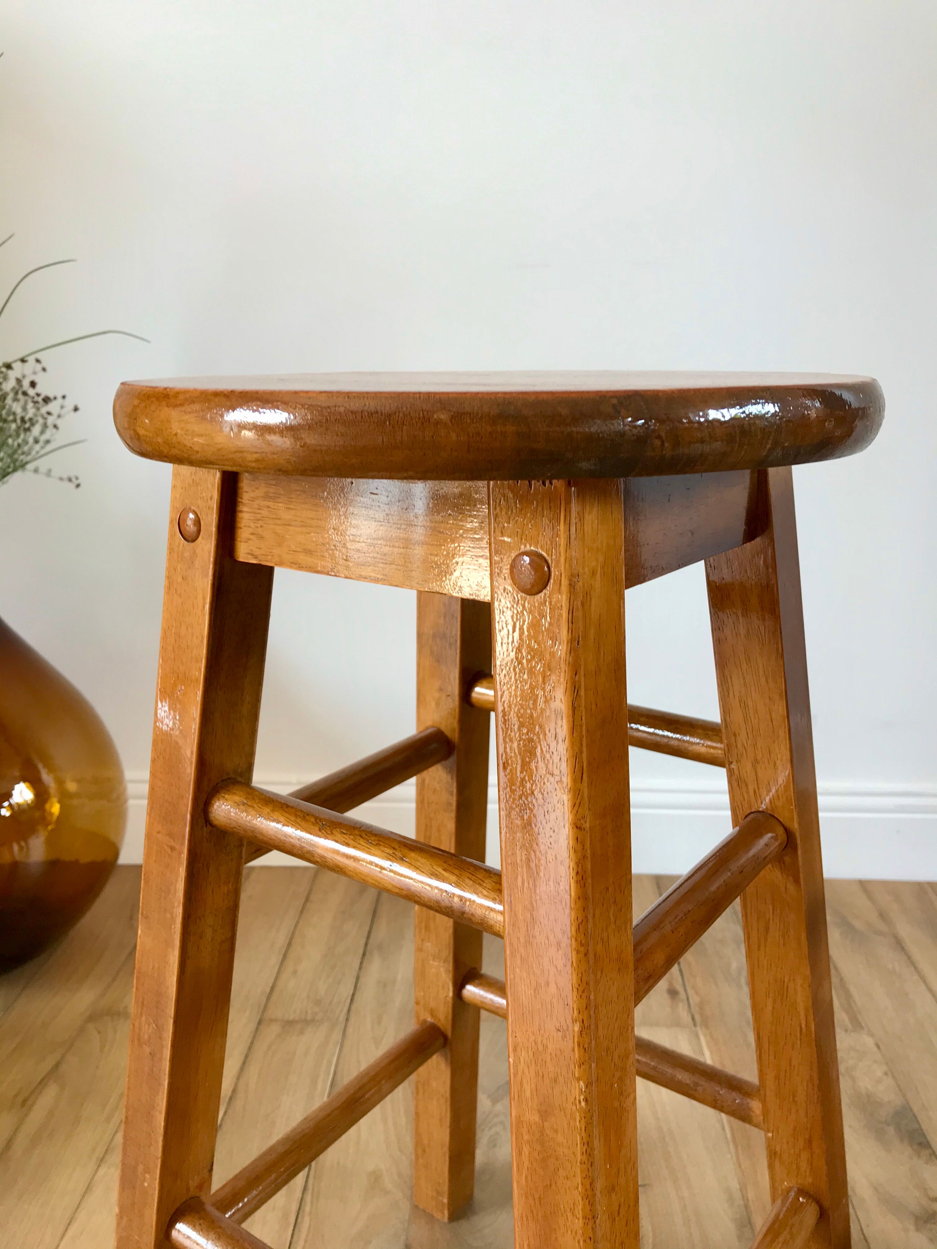 Pair of high stools / bar varnished wood 60-70s
