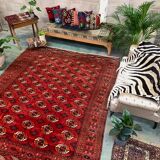 Antique turkmen tekke main carpet, 280x230 cm turkoman bokhara red black beige