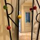 60s wall dressing room door, with colorful balls