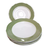 5 assiettes chantournées semi-creuses vertes et blanches