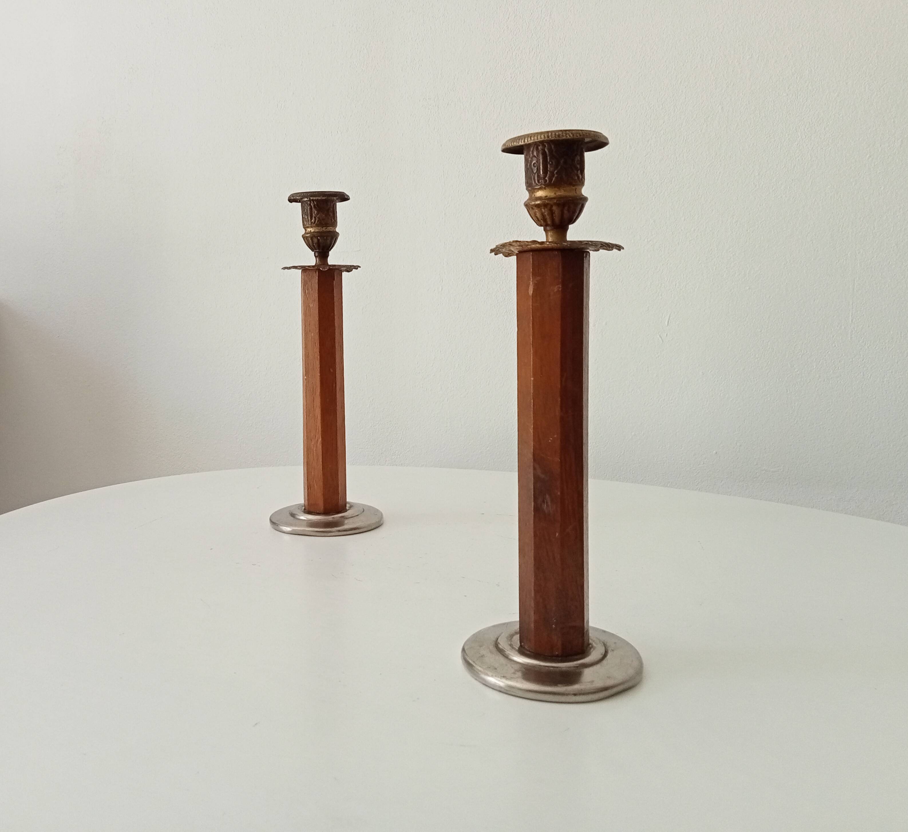 Pair of antique folk art candlesticks