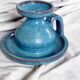 Blue stoneware candlestick signed Emile Masson