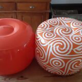 2 vintage inflatable poufs in orange plastic