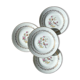 4 Assiettes creuses en porcelaine de Limoges motif oiseau de paradis