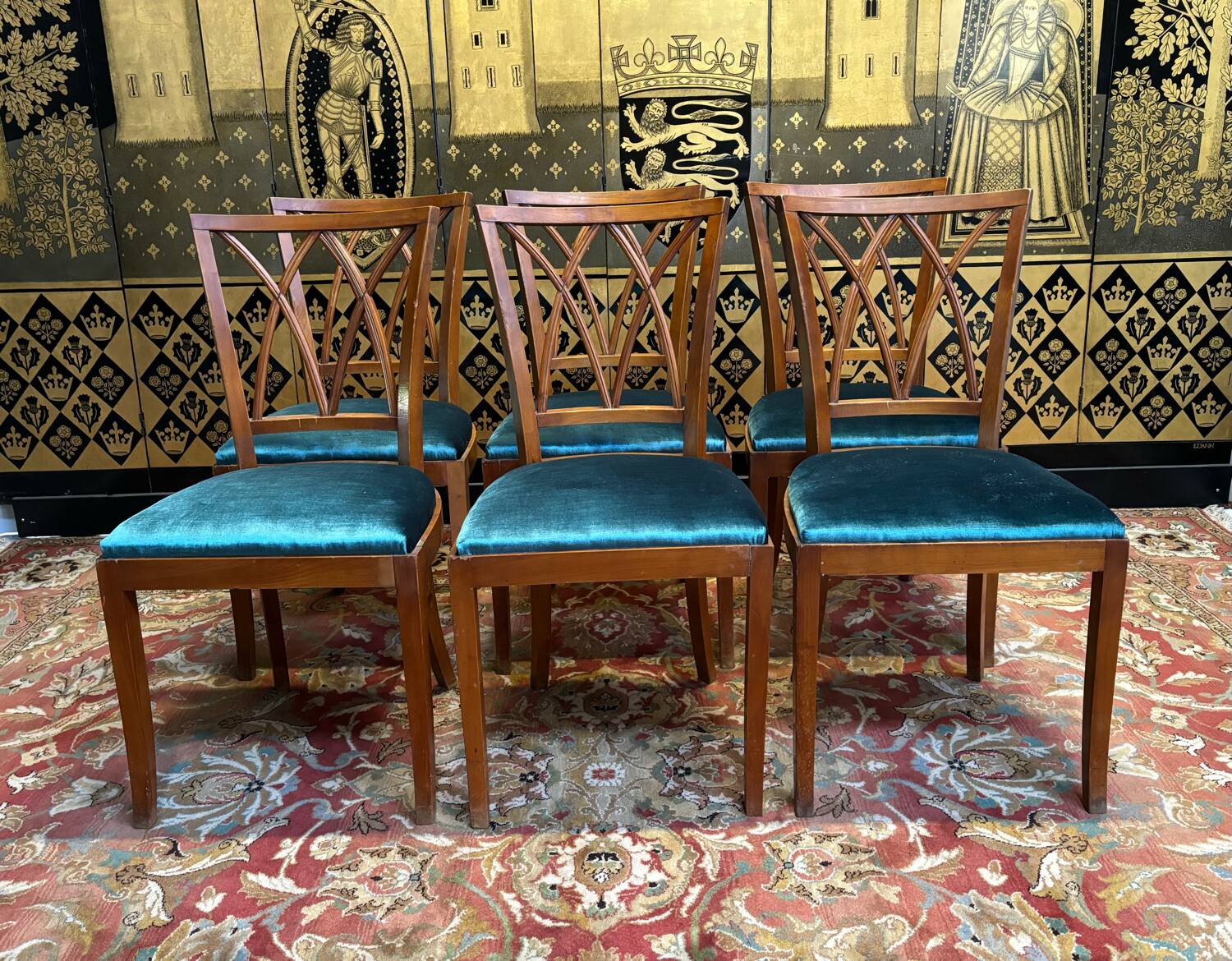 6 cherry wood chairs with openwork backs