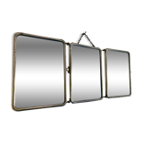 Vintage 1940s chocolate chrome barber triptych mirror - 21 x 49 cm
