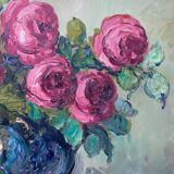 Tableau HSP "Bouquet de roses rouges" vers 1950 signé Sautereau