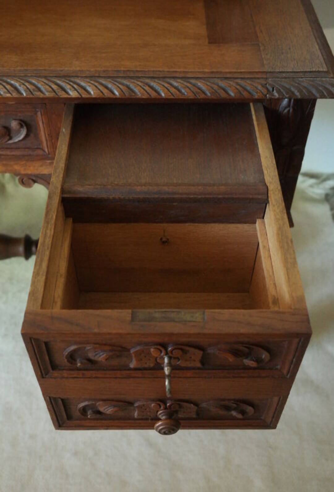 Neo-Renaissance oak cashier's desk and podium