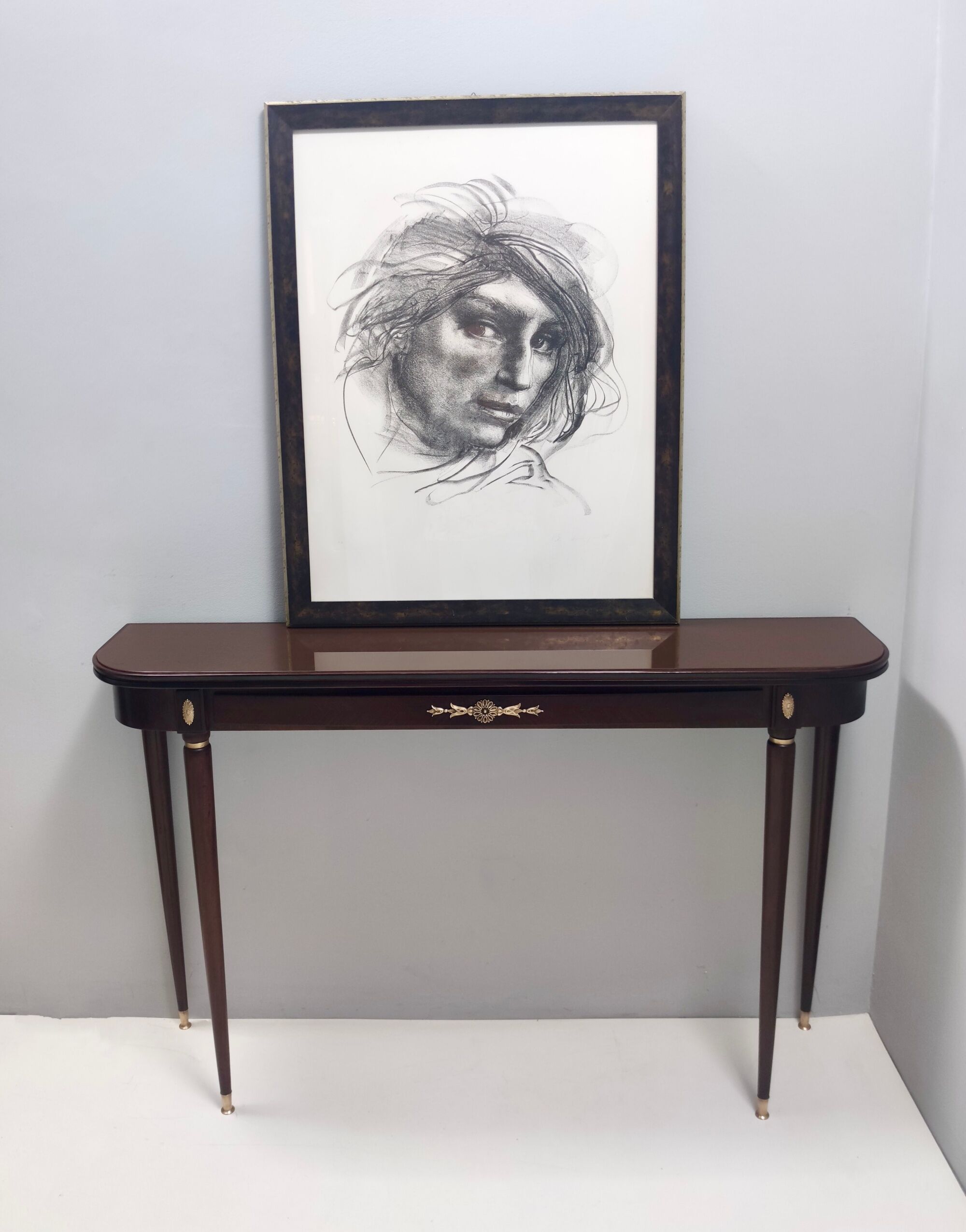 Vintage Ebonized Beech Console Table by Paolo Buffa with Glass Top, Italy