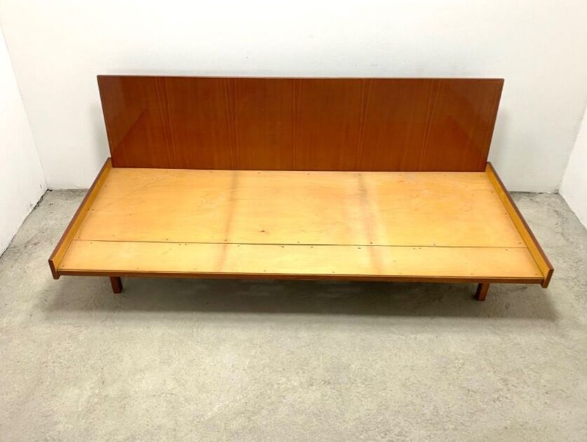 Beech sofa bed & red fabric by Drevotar Czech vintage 1960s