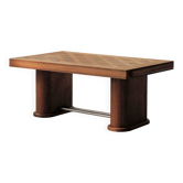Art Deco table in oak and walnut with marquetry decoration, circa 1940.
