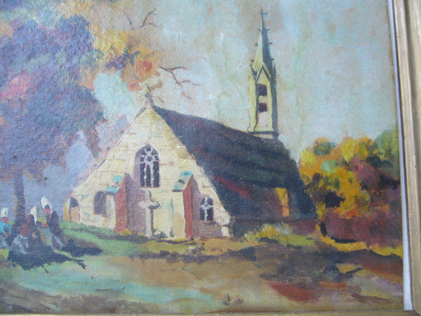 Oil painting on panel framed Brittany landscape