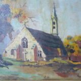 Oil painting on panel framed Brittany landscape