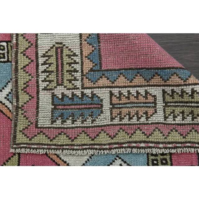 1970s vintage Turkish hand-knotted wool cotton pink area rug 128x208