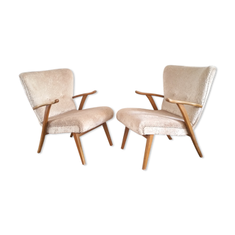 Set of 2 chairs 50s cocktail Wing chair Zig Zag Vintage restored