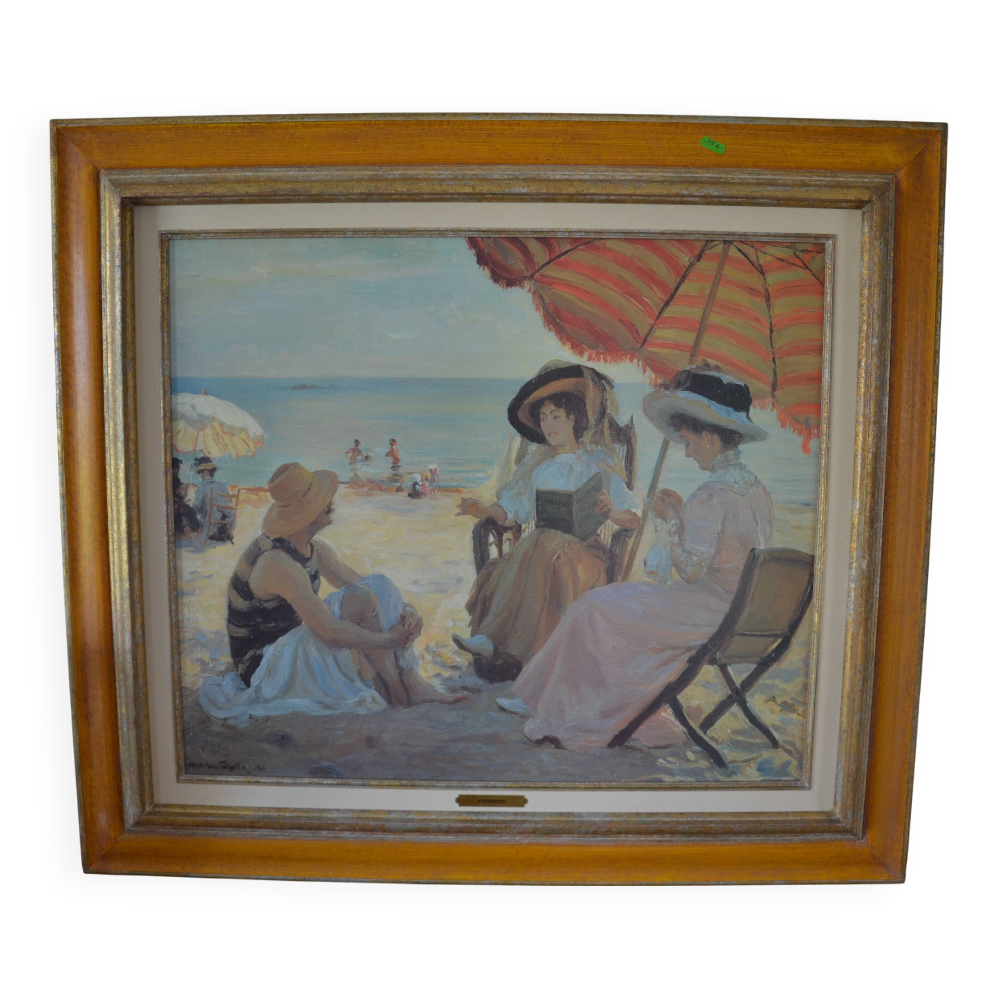 Painting beach scene by Alfred Victor Fournier 1909