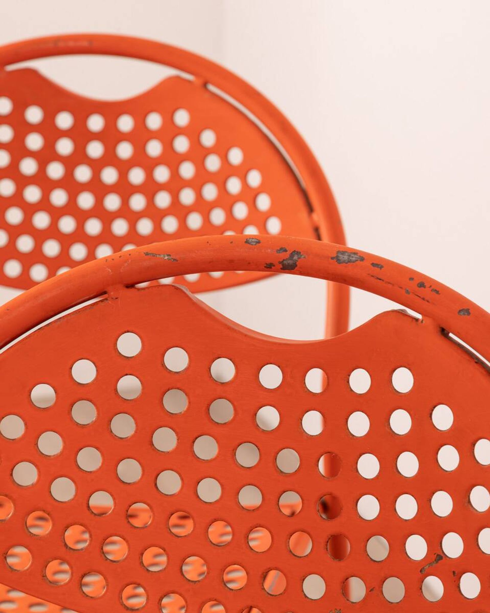 Pair of vintage red garden chairs from the 70s, italian design
