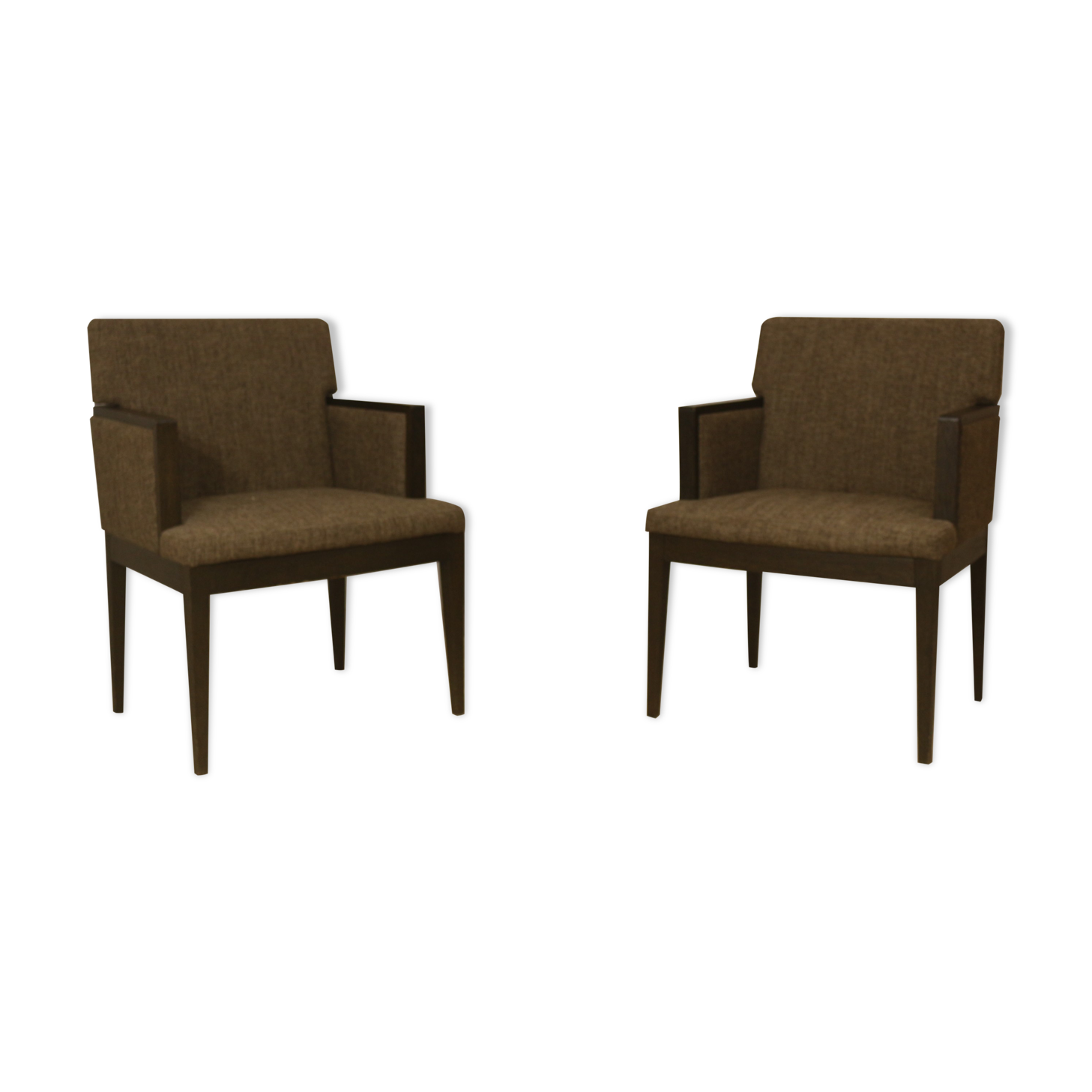 Pair of armchairs cube year 1960 fabric chiné brown color