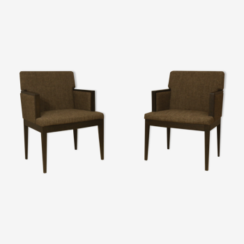 Pair of armchairs cube year 1960 fabric chiné brown color