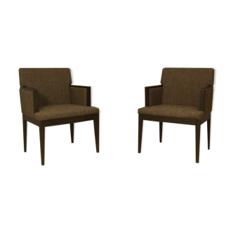 Pair of armchairs cube year 1960 fabric chiné brown color