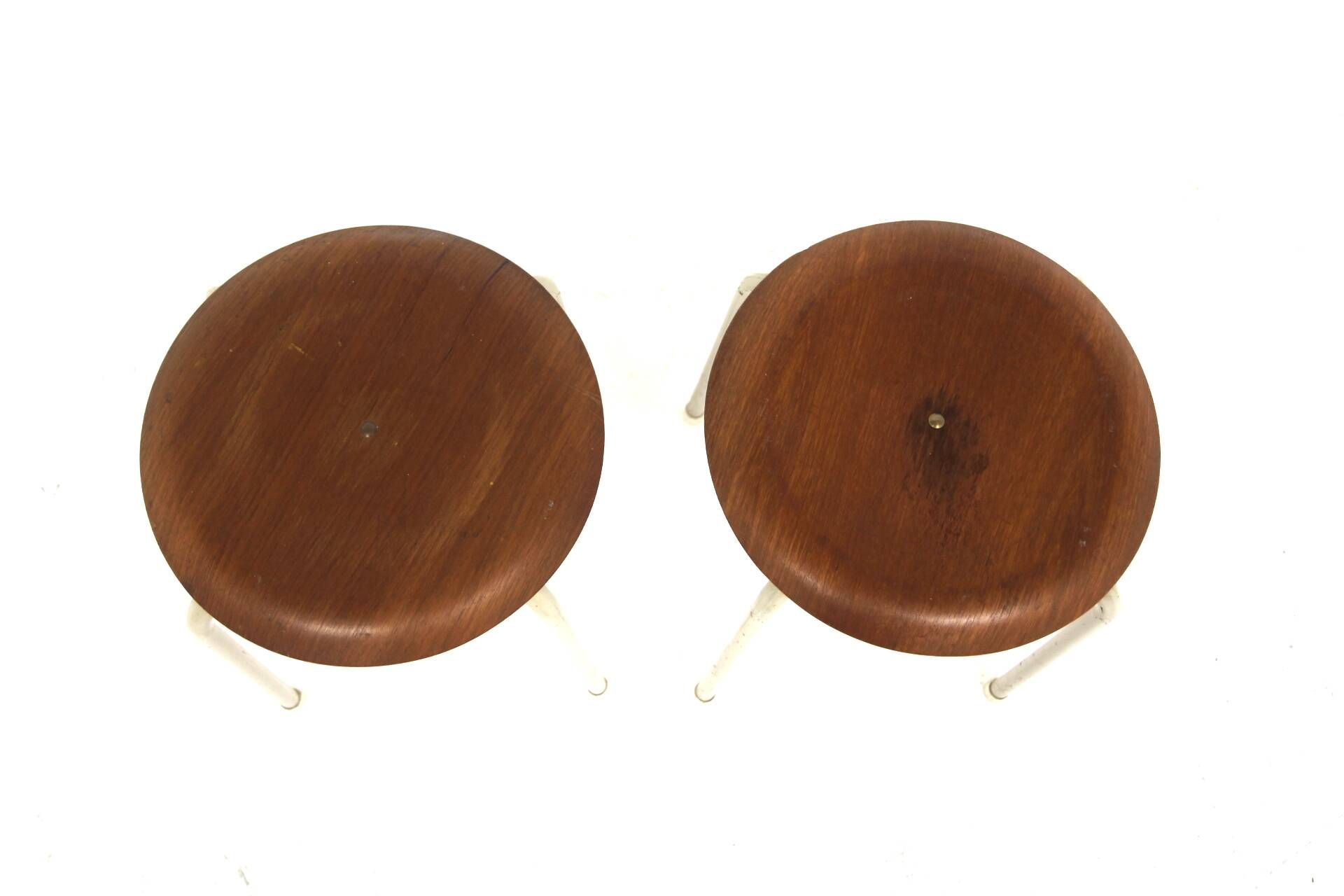 Set of 2 teak and metal stools, Sweden, 1960.