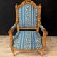 Pair of Louis XV Style Armchairs in Carved Wood and Blue Fabric