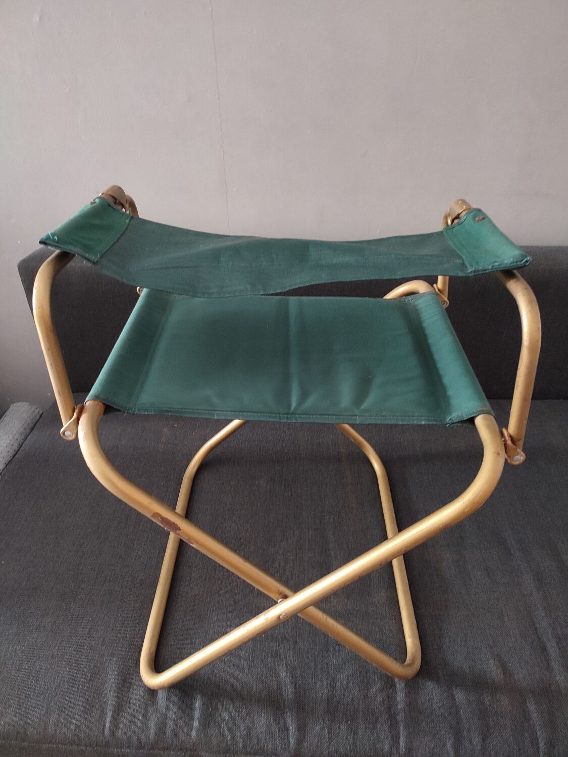 Lafuma foldable chair green vintage camping with armrest