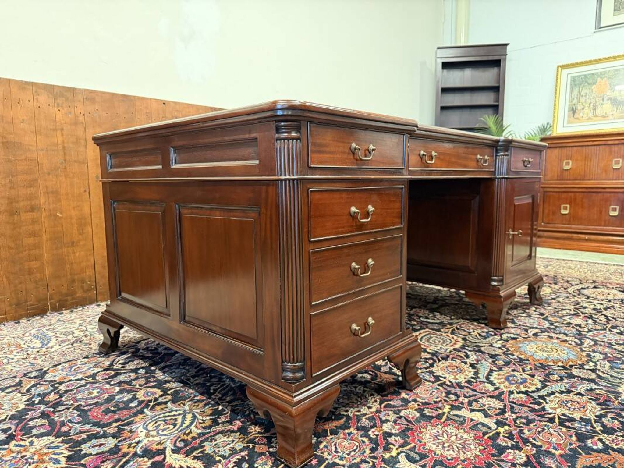 Classic English desk with green leather