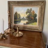 Oil on canvas framed river landscape