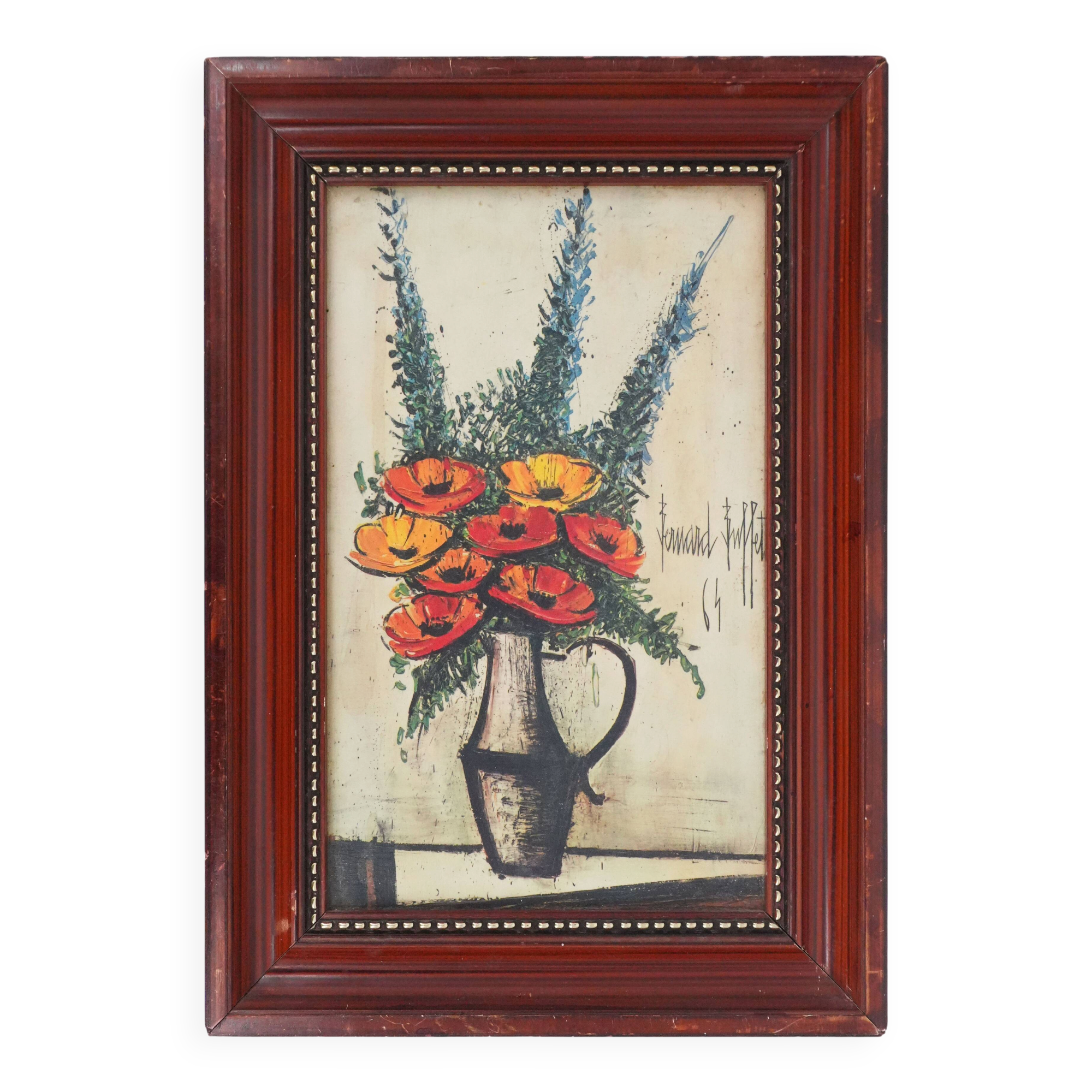 Bernard BUFFET: The bouquet of flowers, lithograph on framed canvas.