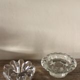 Set of 2 vintage glass candle holders with flower carving