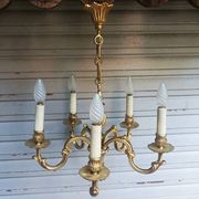 Antique gilded bronze chandelier in Louis XVI style, 5 lights, in working condition.