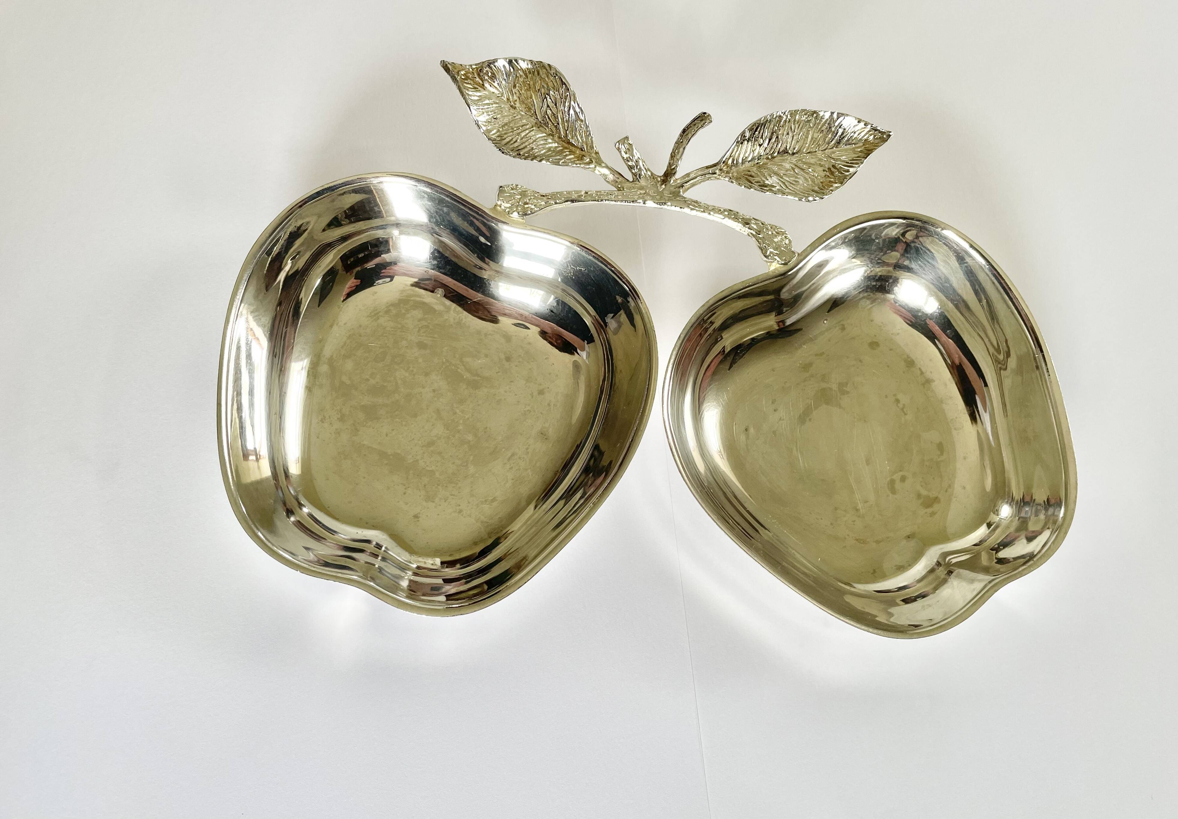 Vintage double apple metal silver-plated pocket tray – 1970s