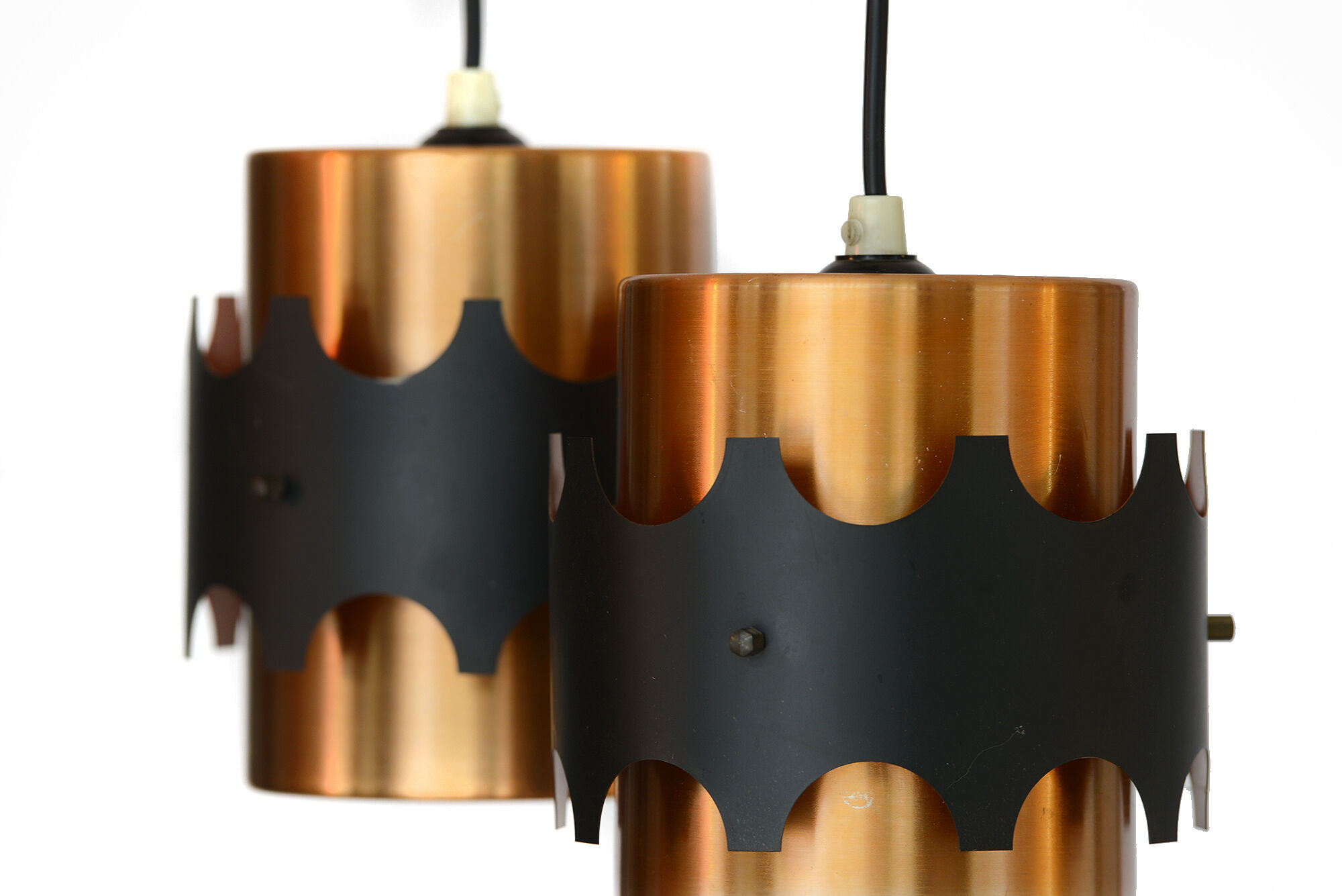 Pair of brass colored pendant lights by Werner Schou for Coronell Electro, Denmark 1960s